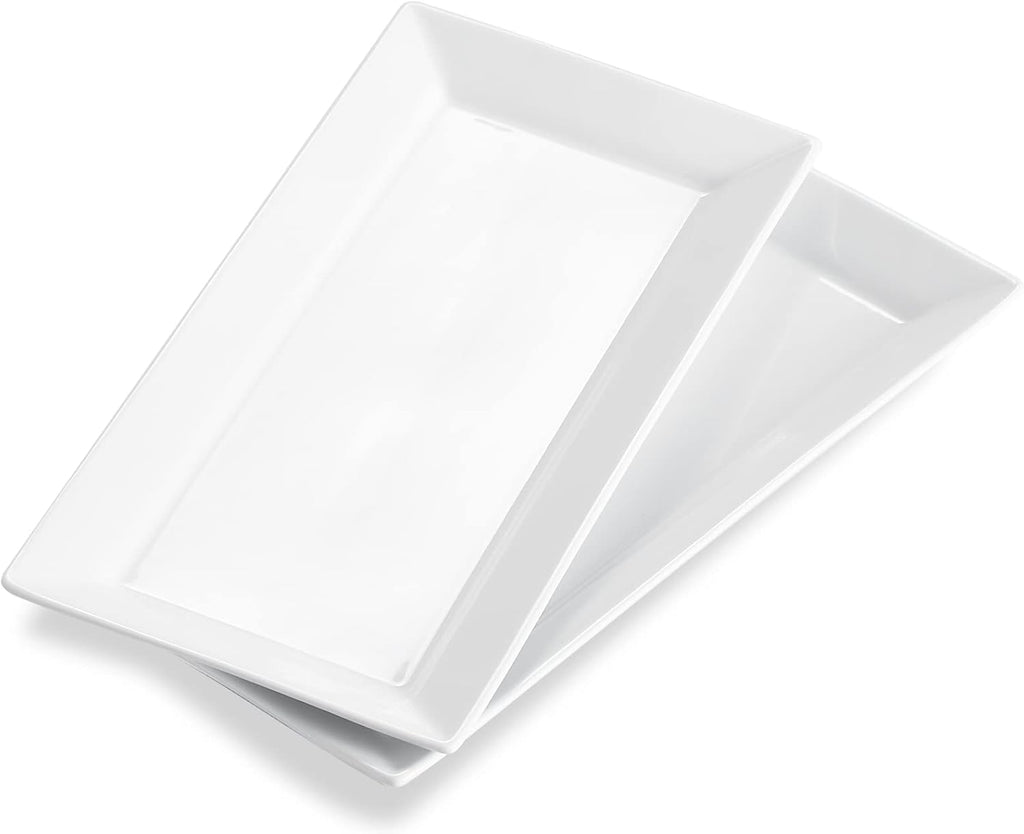12 Inch Ceramic Serving Platters, White Rectangular Serving Trays/Dishes for Party Entertaining, Stackable Plates for Appetizers Desserts Baked Goods - Set of 2