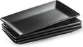 Ceramic Serving Platters Set of 4, Rectangular Serving Platters and Trays for Food, Sushi, 9.8 In Serving Dishes for Entertaining, Matte Black Serving Plate Halloween Table Decor