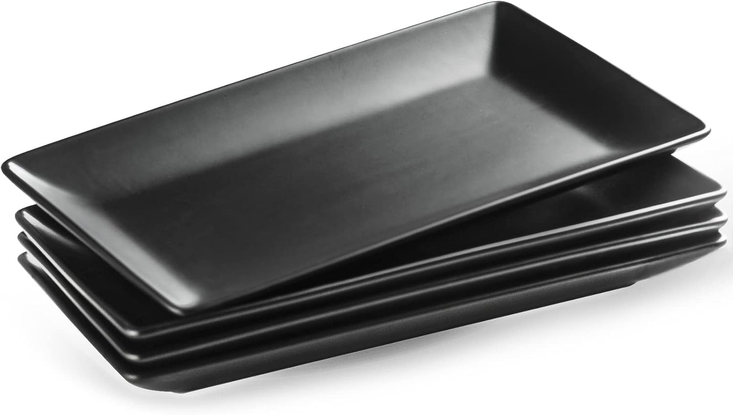Ceramic Serving Platters Set of 4, Rectangular Serving Platters and Trays for Food, Sushi, 9.8 In Serving Dishes for Entertaining, Matte Black Serving Plate Halloween Table Decor