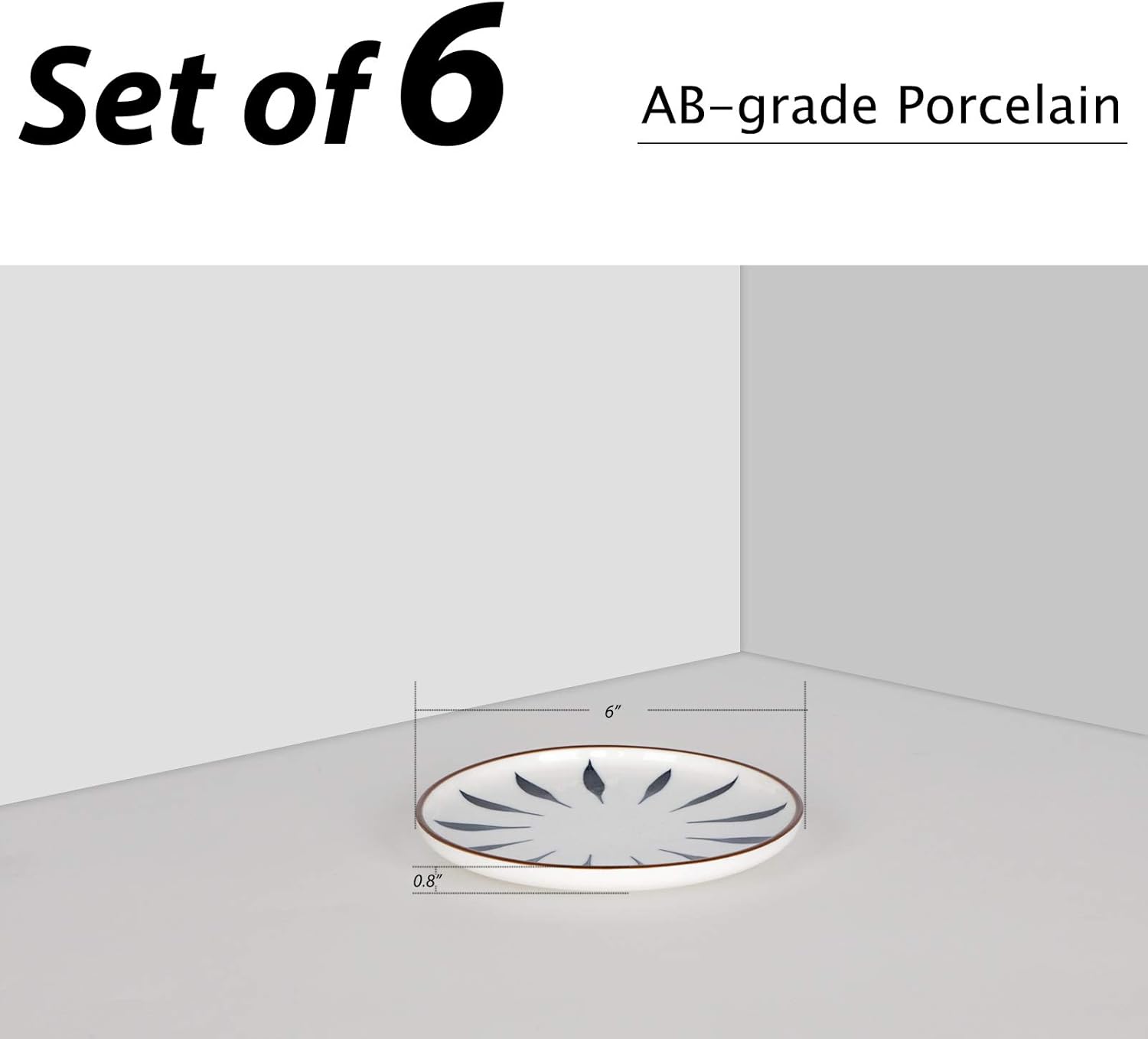 6'' Ceramic Dessert Plates - Color Painted Porcelain Appetizer Plates - Tea Party Small Serving Plates for Cake, Pie, Snacks, Ice Cream, Side Dish, Waffles - Set of 6 (Blue)