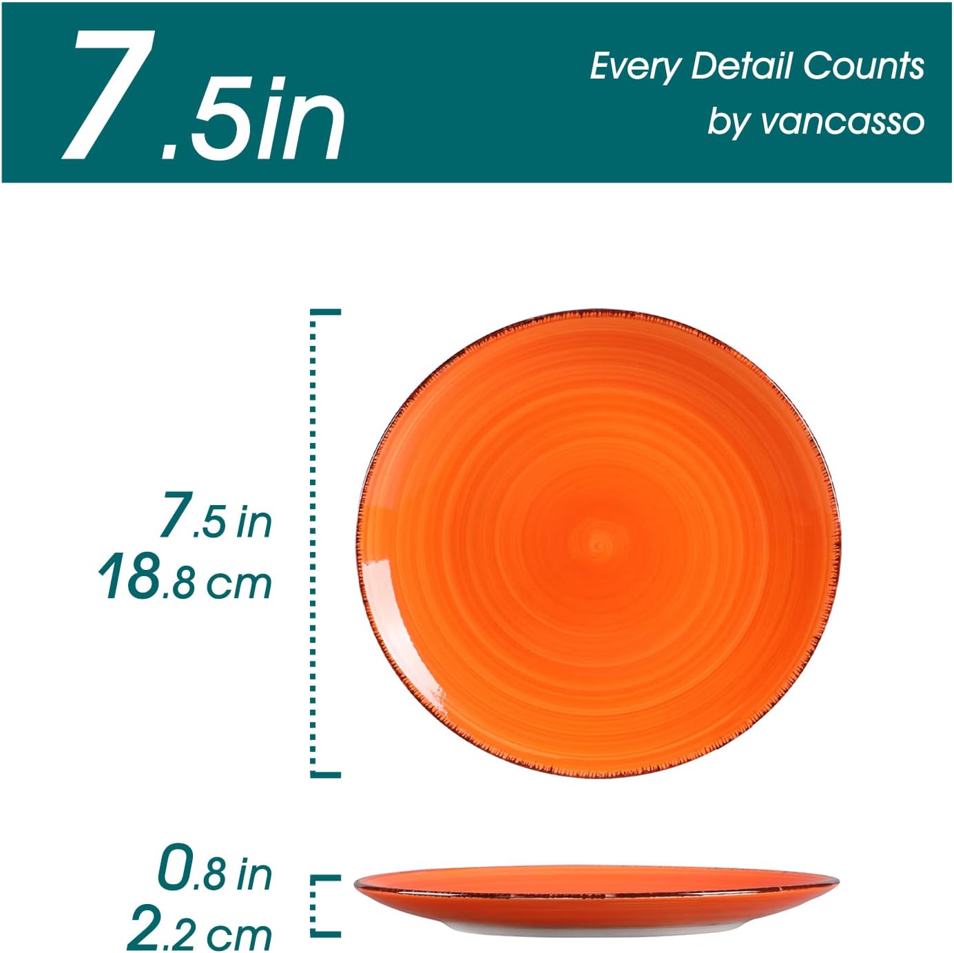 Muticolor Salad Plate Set of 6, 7.5 Inch Ceramic Dessert Plate, Dishwasher and Microwave Safe