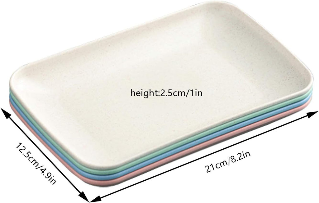 Set of 4 Wheat Straw Plates Dessert Plates Fruit Dish for Dessert Cupcake Salad Steak Home and Kitchen Decor (4 Pcs Rectangle)