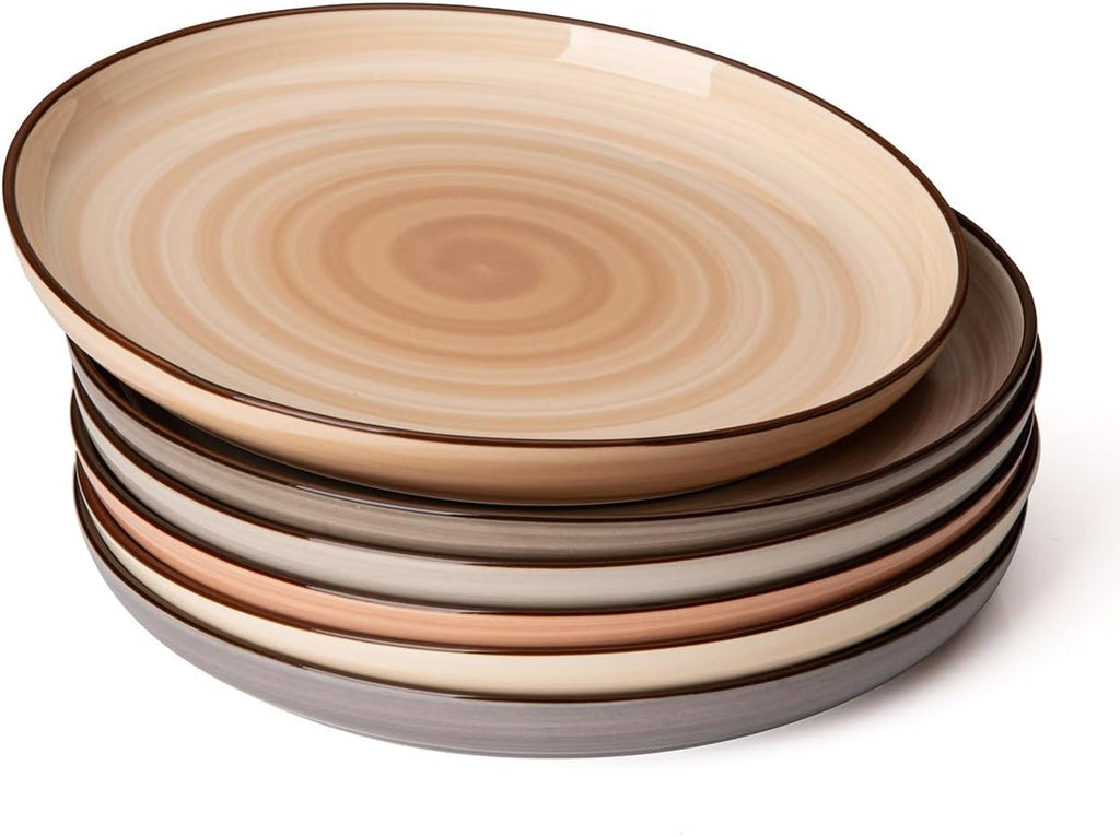 7.4 Inch Porcelain Dessert Plates - Round Salad, Appetizer Plate Set for Kitchen, Small, Dishwasher Microwave Safe, Set of 6, Neutral