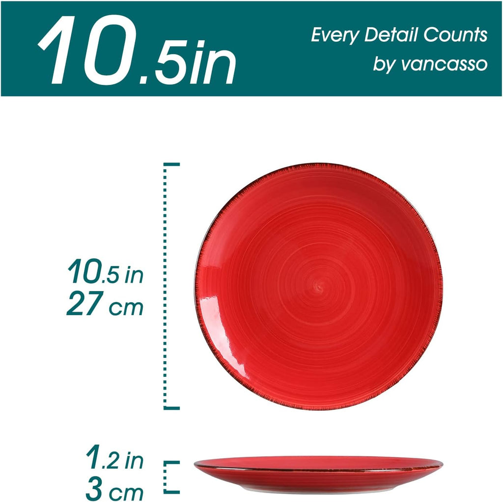 Dinner Plates, 10.5 Inch Ceramic Plates, Microwave, Oven and Dishwasher Safe Plates Set of 6 - Assorted Colors