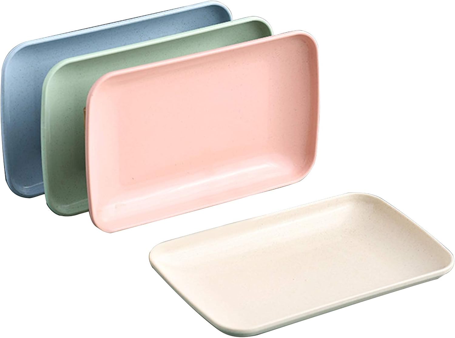 Set of 4 Wheat Straw Plates Dessert Plates Fruit Dish for Dessert Cupcake Salad Steak Home and Kitchen Decor (4 Pcs Rectangle)