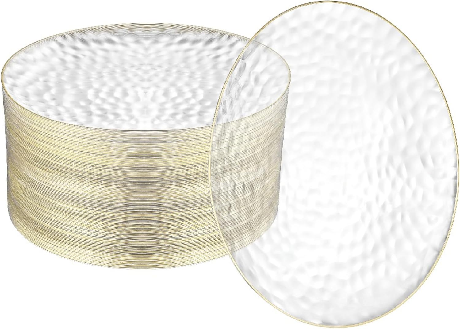 100 Pack 7 Inch Clear Plastic Plates - Hammered Gold Rimmed Sturdy, Durable And Extra Heavy duty Gold Plastic Dessert, Appetizer Plates Disposable For All Occasions
