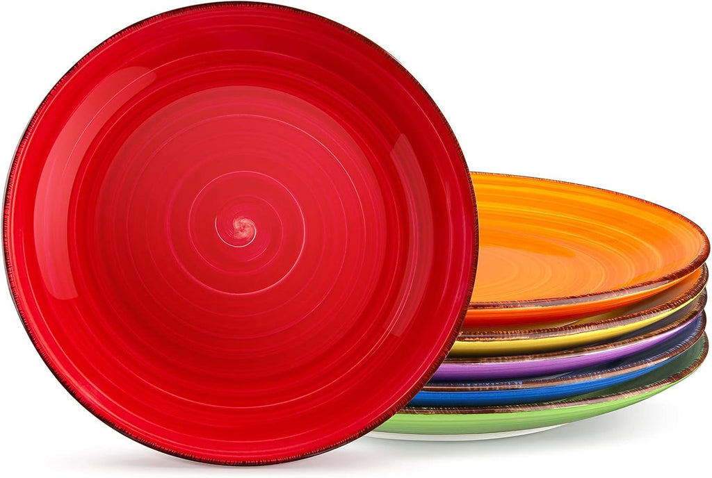 Dinner Plates, 10.5 Inch Ceramic Plates, Microwave, Oven and Dishwasher Safe Plates Set of 6 - Assorted Colors