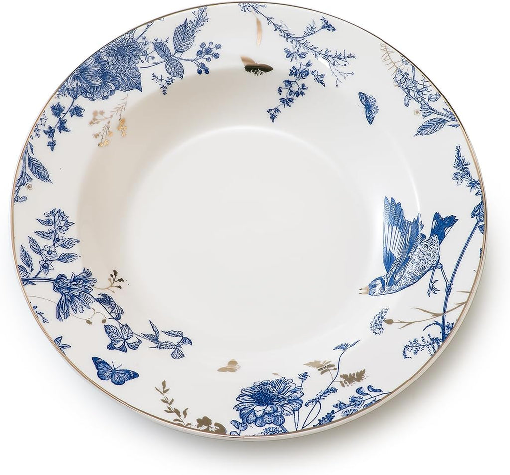 Soup and Pasta Bowls Set of 4,Ceramic Soup Bowls Dinner Bowls Plates Porcelain 9 inches Wide Rim Bowls Set Floral Dinnerware Set Pasta Plates Ideal Serving for Soup, Dessert