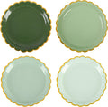 Sage Green Paper Plates Gradient Color Disposable Dessert Party Plates 7inch Gold Foil Scalloped Plate for Christmas Bridal Baby Shower Wedding Tea Party Supplies (24, Sage Green)