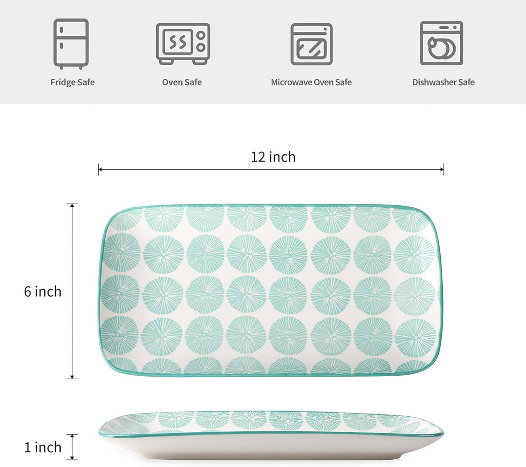 Ceramic Rectangular Serving Platters Set of 4, 12 Inch Serving Trays/Dishes for Party Entertaining, Rectangular Dinner Plates for Appetizer Salad Dessert Sushi, Assorted Colors