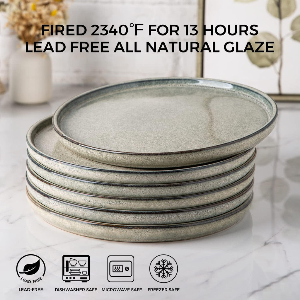 Dinner Plates Set of 6, 10.5 Inch Reactive Glaze Ceramic Plates Set, Microwave, Dishwasher Safe, Scratch Resistant, Modern Large Dinnerware Dishes Set Kitchen Stoneware Plates