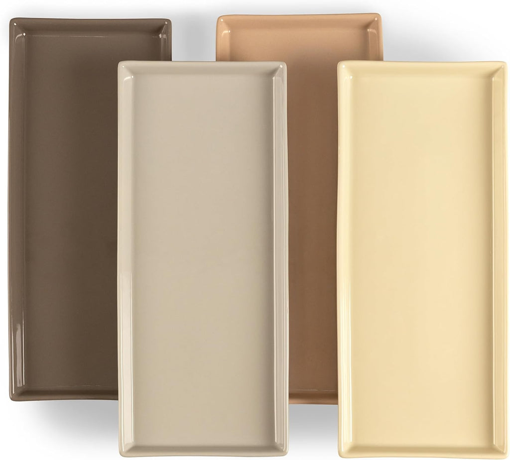 Matte Black Ceramic Serving Platters (14 x 6 Inch Rectangle Plates) Serving Dishes for Entertaining, Food, Appetizers, Desserts, Cheese Board, Charcuterie, Sushi - Set of 4 Party Trays