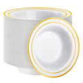 100 Pack Plastic Bowls with Gold Rim, 12oz Disposable Soup Bowls, Heavy Duty Dessert Bowls for Weddings, Parties, Dinners, Catering, Thanksgiving and Everyday Use