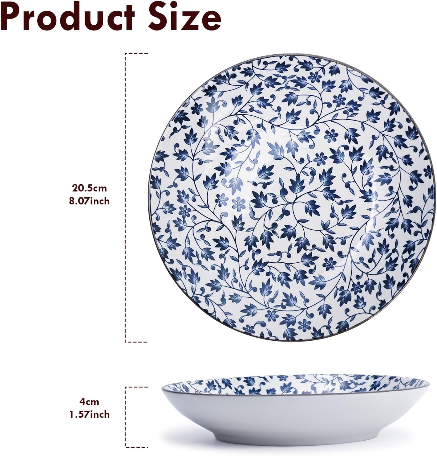 Ceramic Plates Set of 2 – 8-Inch Porcelain Dinner Plates for Kitchen, Microwave, Oven & Dishwasher Safe, 4 Unique Patterns