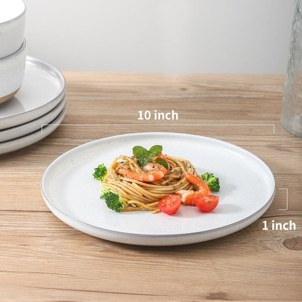 Ceramic Dinner Plates Set of 4,Stoneware 10 Inch,Microwave,Dishwasher and Oven Safe,Porcelain Dessert Plates for Pasta,Salad and Steak,Dishes Set for Kitchen,Scratch Resistant,White
