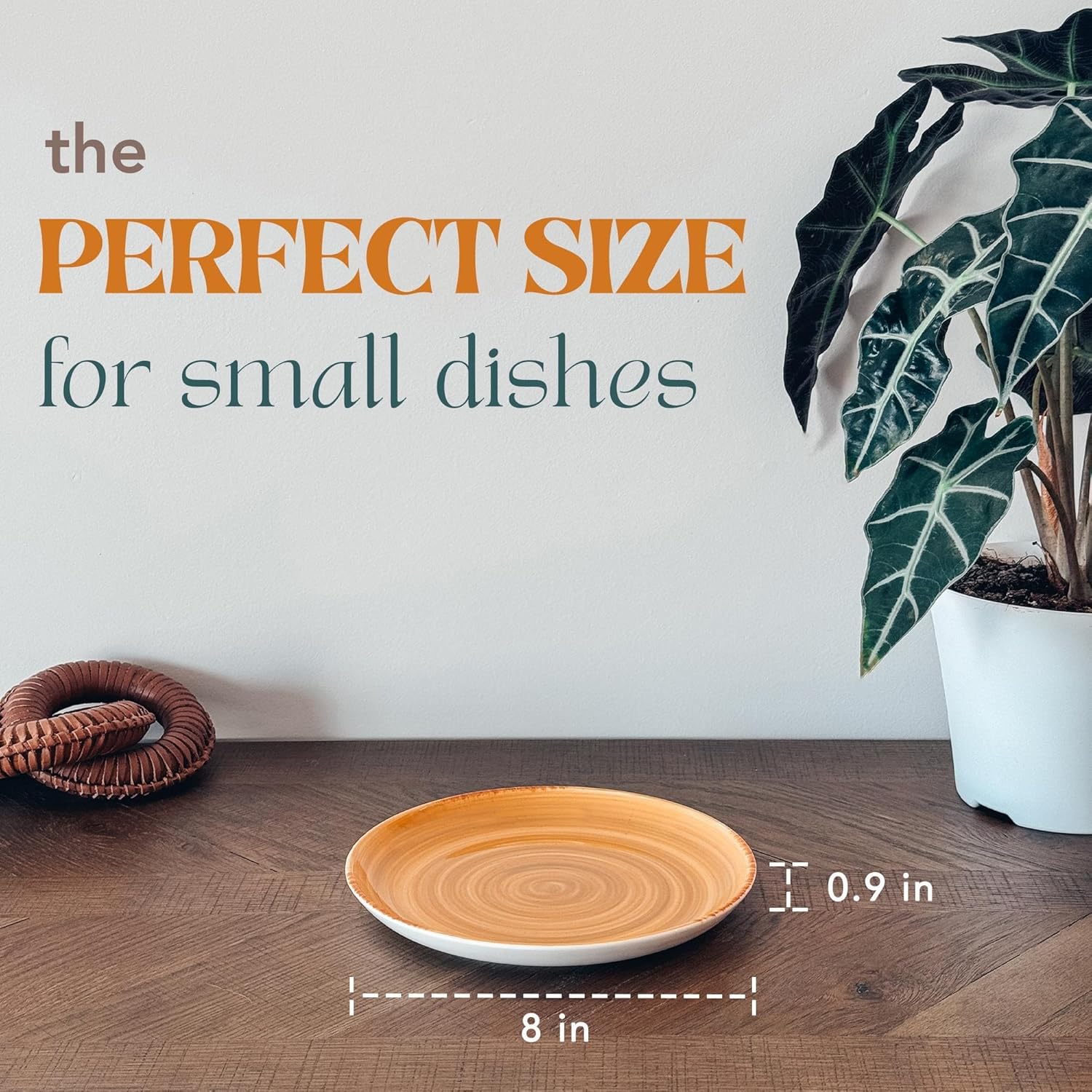 Ceramic Helix Swirl Salad Plates Set of 6, 8in Spiral Porcelain Dish for Kitchen, Small Dinner, Lunch, Appetizer, Dessert, etc - Dishwasher, Microwave, Freezer, Oven Safe Dishware - Earth Colors