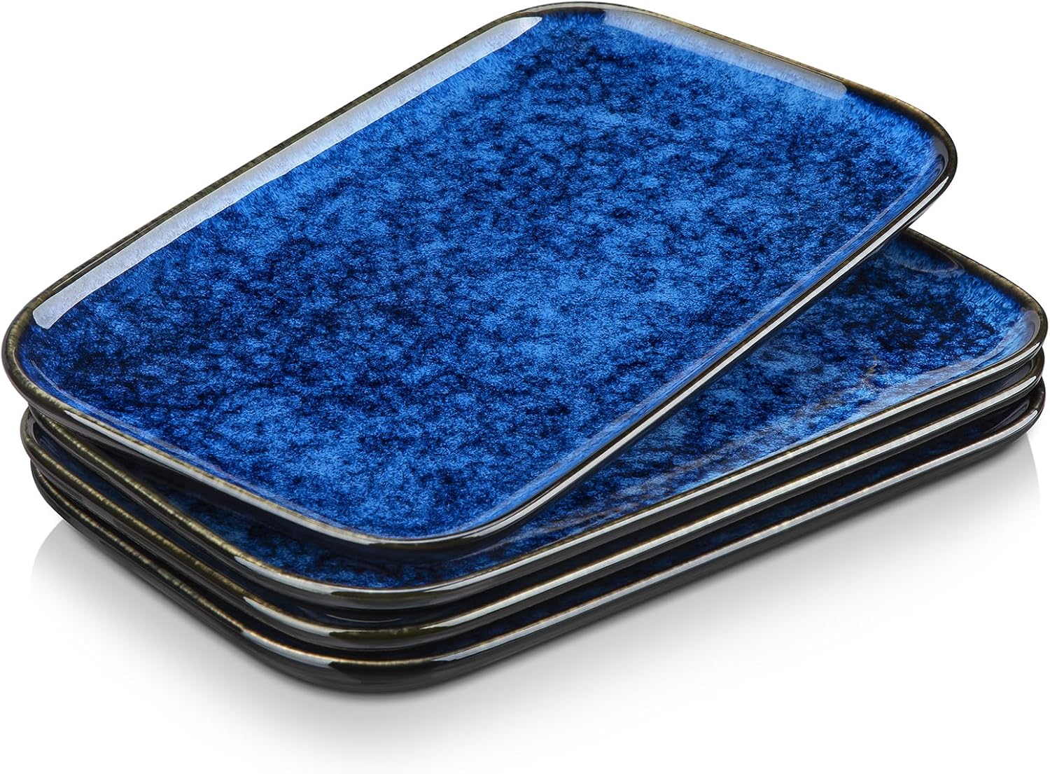 Serving Platters Set of 4, 11 Inches Rectangular Ceramic Serving Plates, Blue Serving Trays for Entertaining