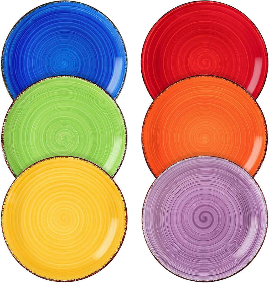 Muticolor Salad Plate Set of 6, 7.5 Inch Ceramic Dessert Plate, Dishwasher and Microwave Safe