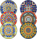 Salad Plates 8 Inch,Ceramic Dessert Plates Set of 6,Bohemian Style Small Dinner Plates Dishwasher and Microwave Safe Round Colorful Dishes for Kitchen