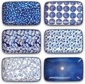 Ceramic 8 inch Rectangular Salad Plates, Dinner Plates, Pasta Dessert Plates for Appetizer, Sushi, Fruit - Microwave/oven/Dishwasher Safe, Set of 6, Vintage Blue