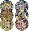 Salad Plates Set of 6-8.5 Inch Ceramic Dessert Plate, Small Dinner Plate Set, Microwave, Oven and Dishwasher Safe, Colorful Bohemian Style Dishes for Kitchen